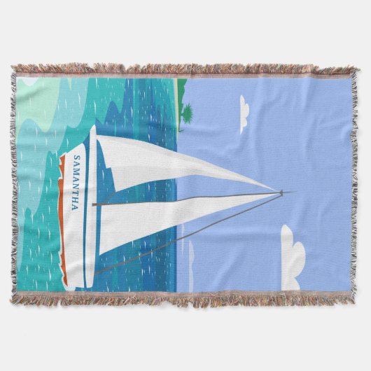Monogram Sailboat Coastal Tropical Throw Blanket Decke (Vorderseite)