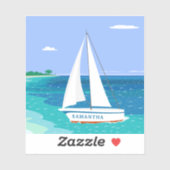 Monogram Sailboat Ocean Tropical Seaview Aufkleber (Blatt)
