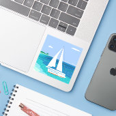 Monogram Sailboat Ocean Tropical Seaview Aufkleber (Laptop mit iPhone)