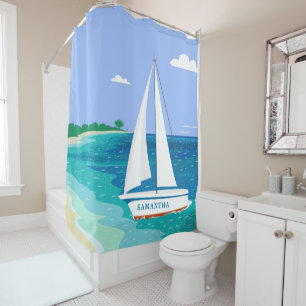 Monogram Sailboat Tropical Beach Duschvorhang