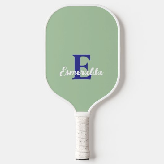 Monogram Salbei Blau, modern minimalistisch Pickleball Schläger (Vorderseite)