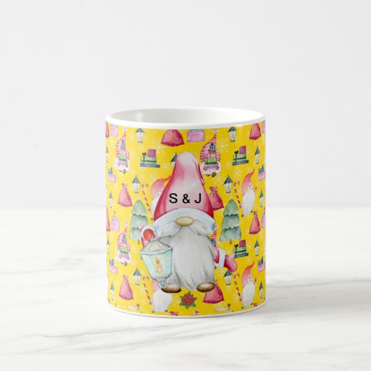 Monogram Santa Gnome for Christmas Pattern Gelb Kaffeetasse (Mittel)