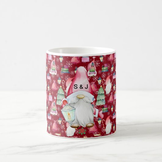Monogram Santa Gnome for Christmas Pattern Red Kaffeetasse (Mittel)