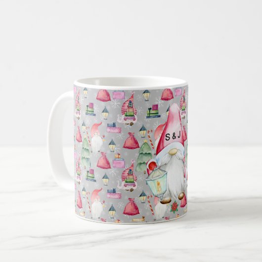 Monogram Santa Gnome for Christmas Pattern Silver Kaffeetasse (Vorderseite Links)