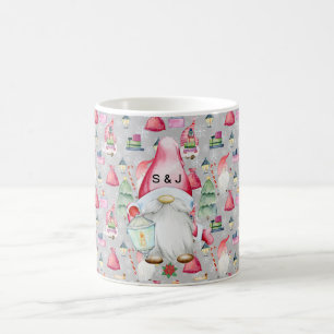 Monogram Santa Gnome for Christmas Pattern Silver Kaffeetasse