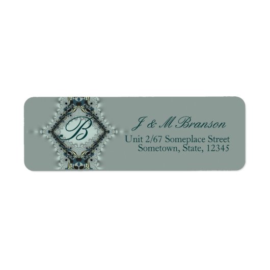 Monogram Satin Lace Aquamarin Address Label (Vorne)