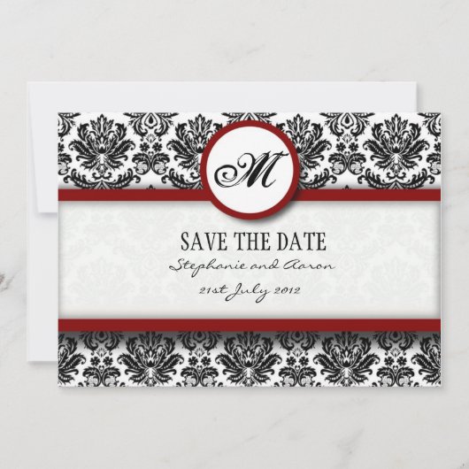 Monogram-Save the Date-Karte Burgundy Damask Save The Date (Vorderseite)
