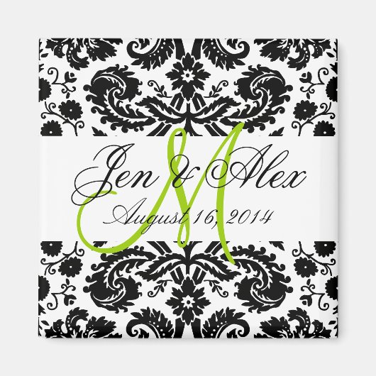 Monogram Save the Date Paisley Magnet Green (Vorne)