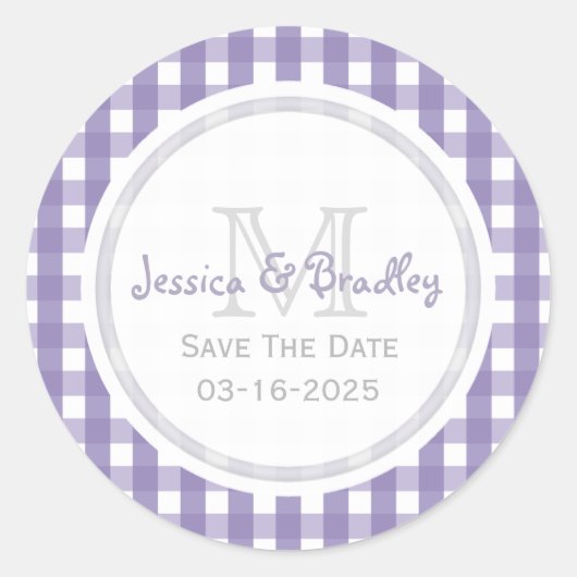 Monogram Save the Date Stickers Gingham PW (Vorderseite)