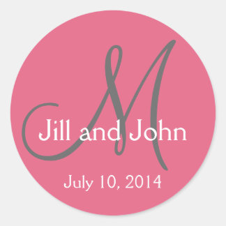 Monogram Save the Date Stickers Honeysuckle Pink