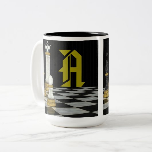 Monogram Schachspieler-Tasse Zweifarbige Tasse (Vorderseite Links)