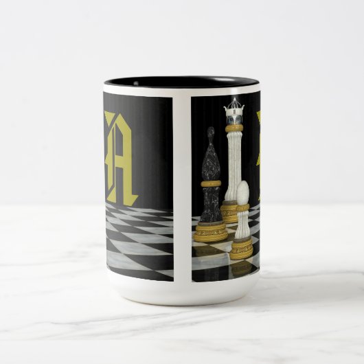 Monogram Schachspieler-Tasse Zweifarbige Tasse (Mittel)