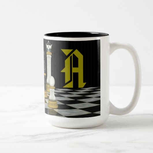 Monogram Schachspieler-Tasse Zweifarbige Tasse (Rechts)