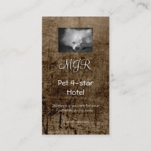 Monogram, Schlafende Spitz Welpe, Lederlook Visitenkarte (Vorderseite)