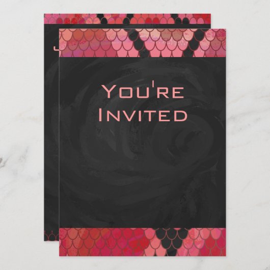 Monogram Schlange Schwarz und Rot Einladung (Vorne/Hinten)