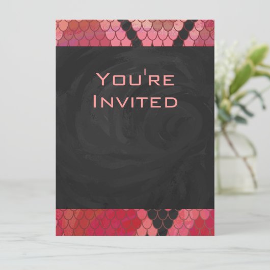 Monogram Schlange Schwarz und Rot Einladung (Stehend Vorderseite)