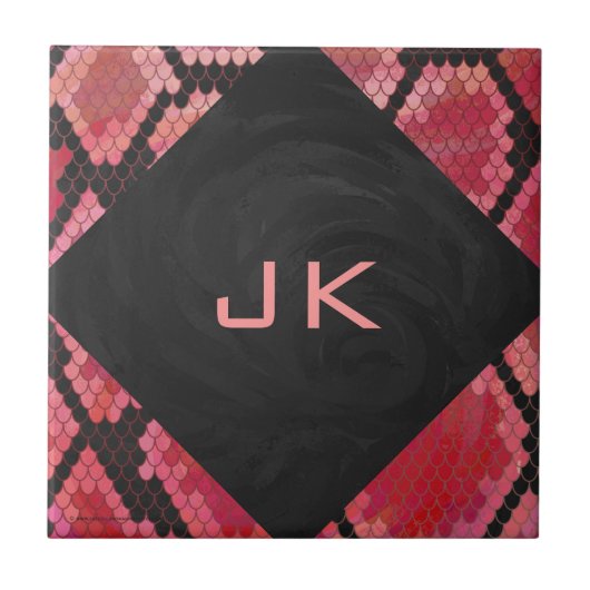 Monogram Schlange Schwarz und Rot Fliese (Vorderseite)