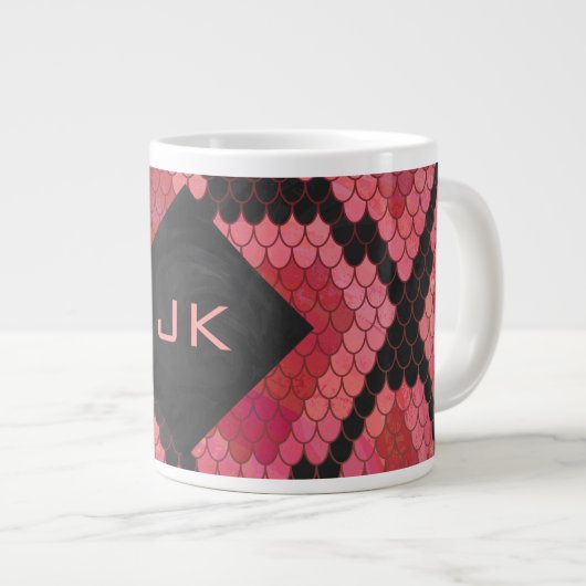 Monogram Schlange Schwarz und Rot Jumbo-Tasse (Vorderseite Rechts)