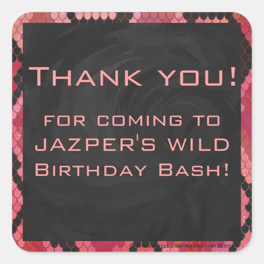 Monogram Schlange Schwarz und Rot Quadratischer Aufkleber (Vorderseite)