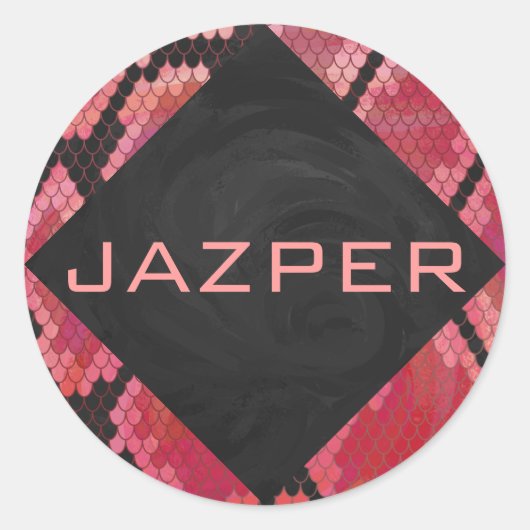 Monogram Schlange Schwarz und Rot Runder Aufkleber (Vorderseite)