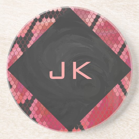 Monogram Schlange Schwarz und Rot Untersetzer (Vorne)