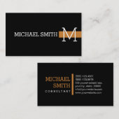 Monogram Schlicht Black Modern Bronze Visitenkarte (Vorne/Hinten)