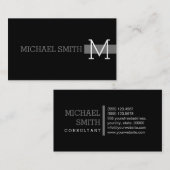 Monogram Schlicht Black Modern Nickel Visitenkarte (Vorne/Hinten)