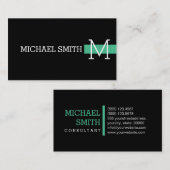 Monogram Schlicht Black Modern Ocean Green Visitenkarte (Vorne/Hinten)