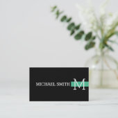 Monogram Schlicht Black Modern Ocean Green Visitenkarte (Stehend Vorderseite)