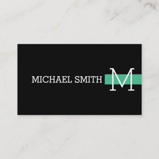 Monogram Schlicht Black Modern Ocean Green Visitenkarte (Vorderseite)