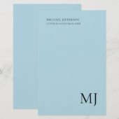 Monogram Schlicht Blau Trendy Business Briefpapier (Vorne/Hinten)