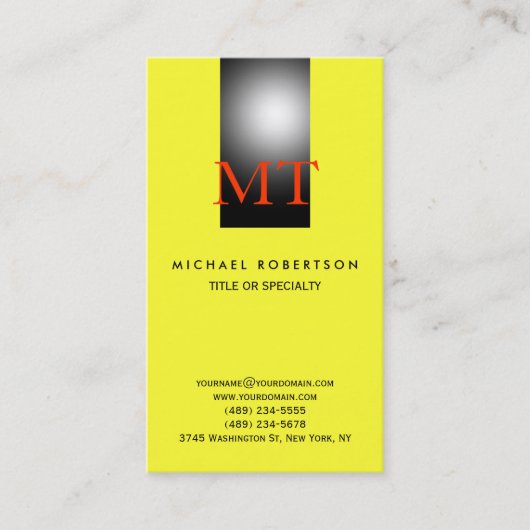 Monogram Schlicht Consultant Yellow Business Card Visitenkarte (Vorderseite)