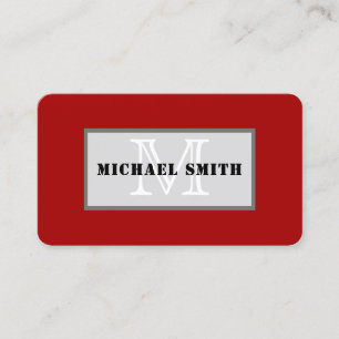 Monogram Schlicht Dark Candy Apple Red Background Visitenkarte