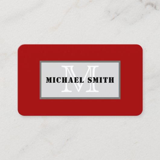 Monogram Schlicht Dark Candy Apple Red Background Visitenkarte (Vorderseite)