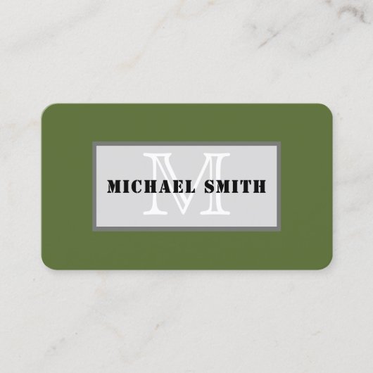 Monogram Schlicht Dark Olive Green Hintergrund Visitenkarte (Vorderseite)