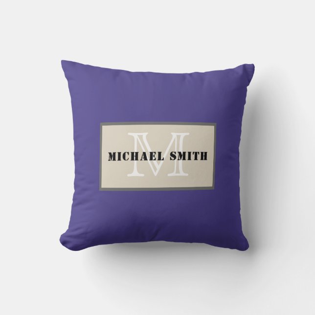Monogram Schlicht Dark Slate Blue Background Kissen (Vorderseite)