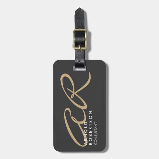 Monogram Schlicht Graubeige anpassen Gepäckanhänger (Vorderseite vertikal)