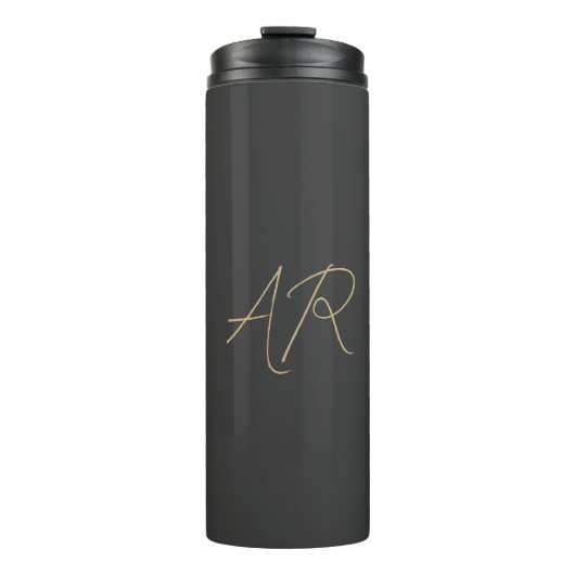 Monogram Schlicht Graubeige anpassen Thermosbecher (Vorderseite)
