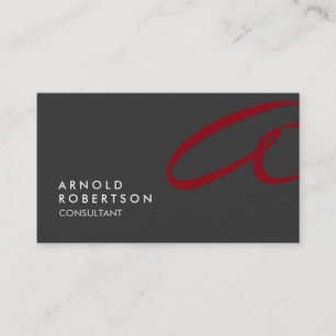 Monogram Schlicht Gray Red Trendy Business Card Visitenkarte