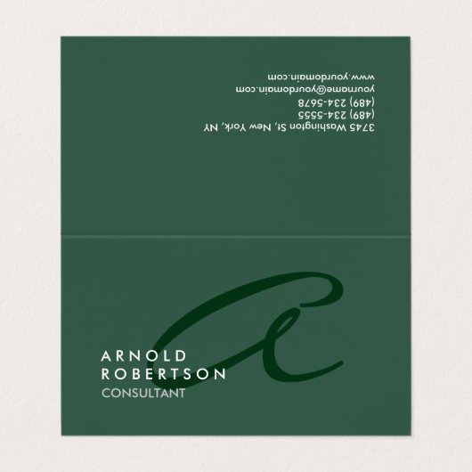 Monogram Schlicht Grey Green Trendy anpassen Visitenkarten (Außenseite Aufgefaltet)