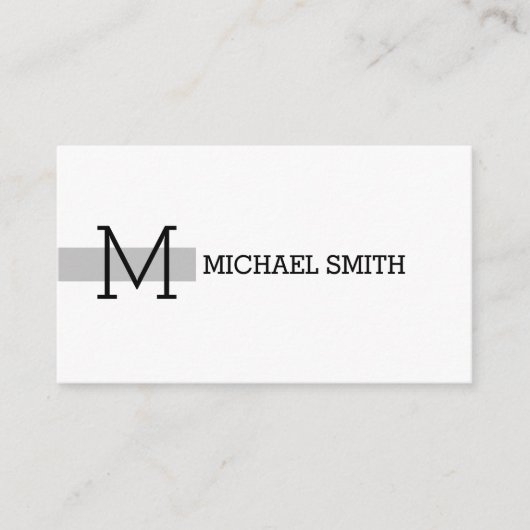 Monogram Schlicht White Elegant Modernes Silber Visitenkarte (Vorderseite)