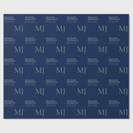 Monogram Schlichtes Dunkelblau Trendiges Geschäft Geschenkpapier (Flach)