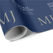 Monogram Schlichtes Dunkelblau Trendiges Geschäft Geschenkpapier (Rolleneckpunkt)