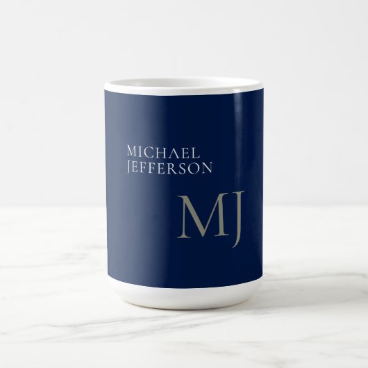 Monogram Schlichtes Dunkelblau Trendiges Geschäft Kaffeetasse (Mittel)