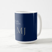 Monogram Schlichtes Dunkelblau Trendiges Geschäft Kaffeetasse (VorderseiteRechts)