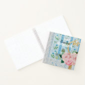 Monogram Schöne vintage Blumen Hintergrund Blau Notizblock (Innenseite)