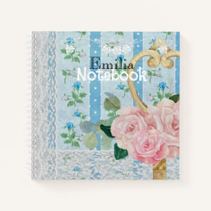 Monogram Schöne vintage Blumen Hintergrund Blau Notizblock