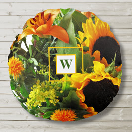 Monogram Schöner Herbstfall Sonnenblumen Rundes Kissen