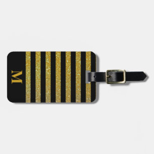Monogram Schwarz / Falscher Gold Glitter Streifen Gepäckanhänger