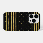 Monogram Schwarz Gold Gestreift iPhone Hülle (Rückseite (Horizontal))